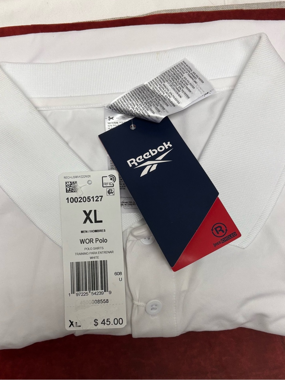 Reebok Men’s White Polo Shirt with mesh side Panels • XL • NWT